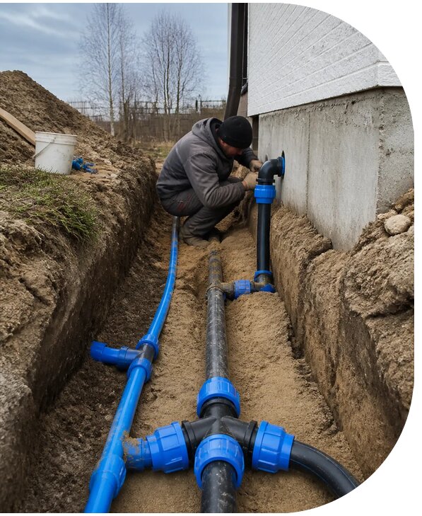 Монтаж наружного водопровода на участке под ключ в Сосновом Боре